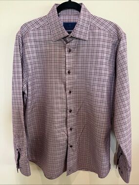 David Donahue Purple Plaid Dress Shirt